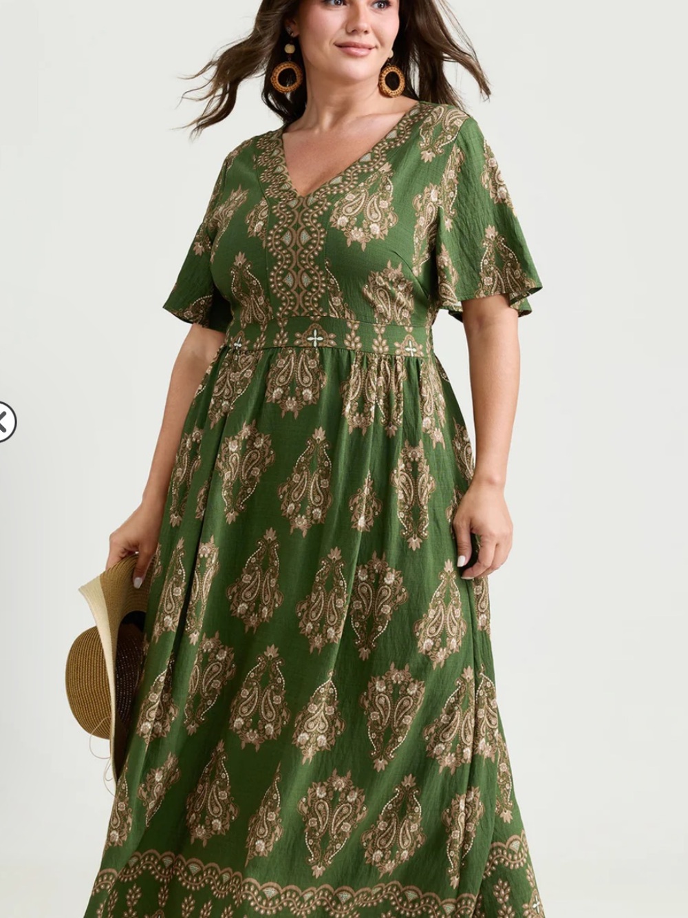 BloomChic Olive Green Paisley-Print Maxi Dress